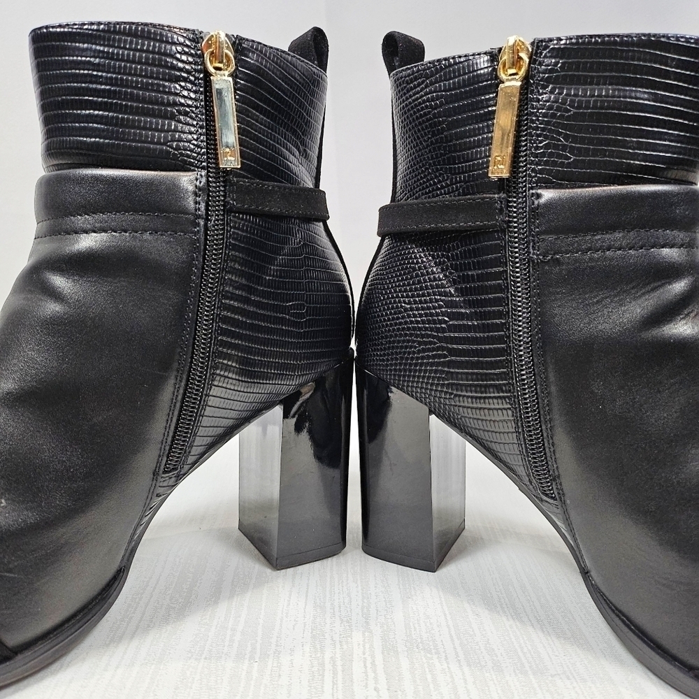 River Island Black Faux Leather Ankle Boots Gold Hardware Size 9 - Picture 6 of 16